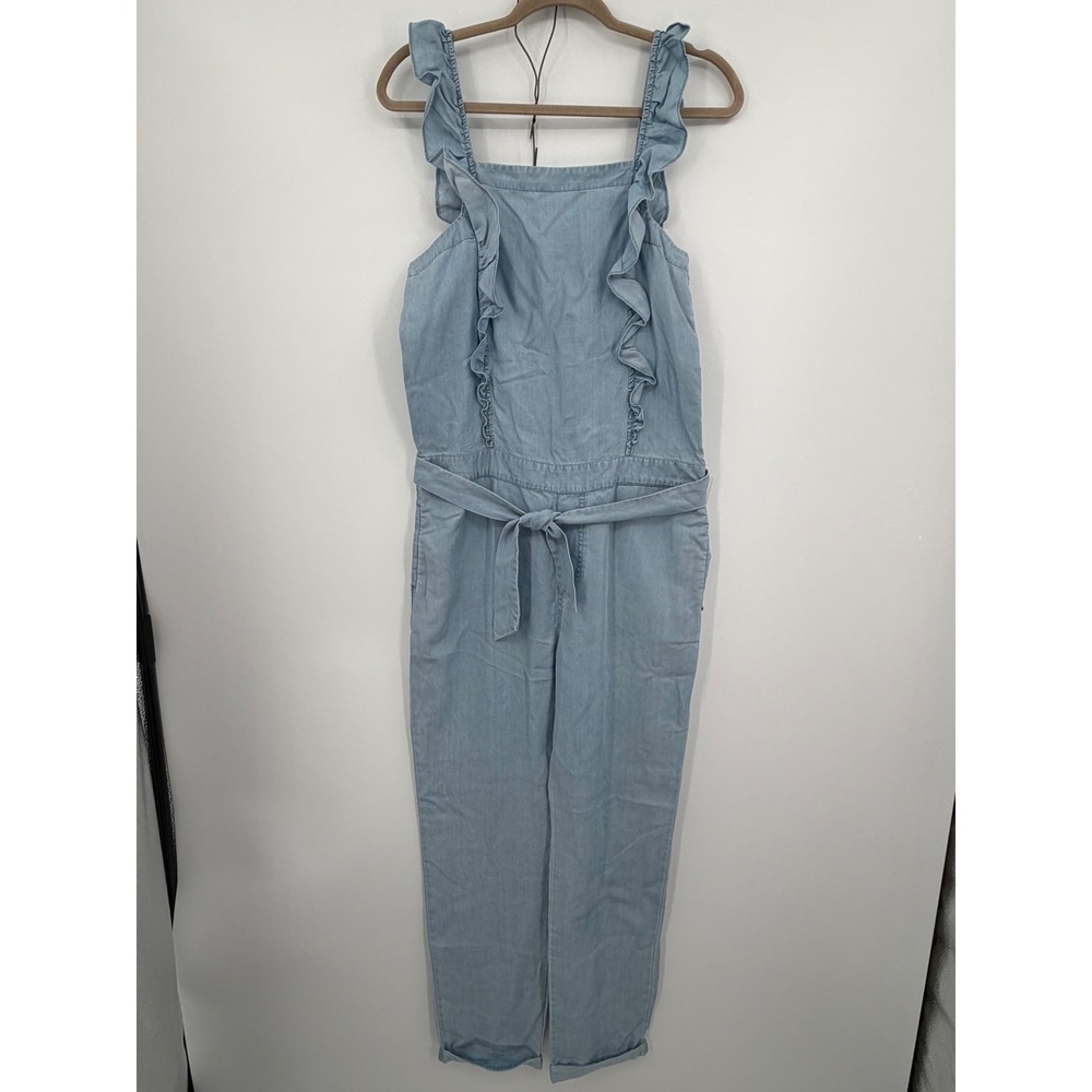 Scotch & Soda R'Belle Jumpsuit Women 16 Blue Ruffle Chambray Sleeveless Tie